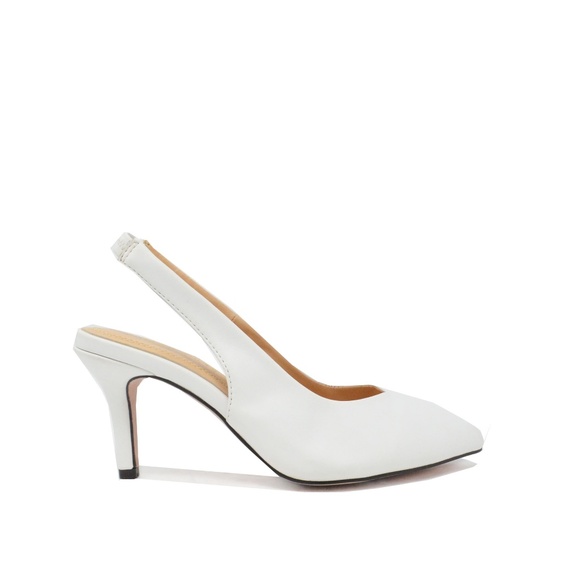 white slingback low heel shoes
